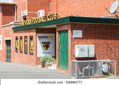 Melbourne, Australia - October 27, 2016: The Hawthorn Football Club Shop At The Club's Former Glenferrie Oval Home. The Hawthorn Hawks Play In The AFL Australian Rules Football Competition.