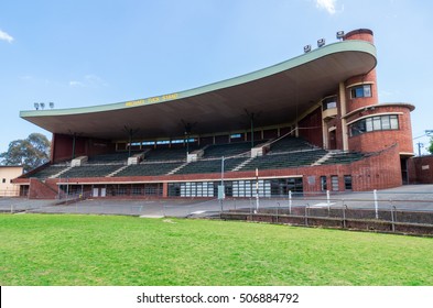 Melbourne, Australia - October 27, 2016: Glenferrie Oval, With The Red Brick Michael Tuck Stand, Is The Former Home Of The Hawthorn Hawks AFL Club. The Oval Is Now A Public Park.