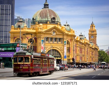 MELBOURNE, AUSTRALIA - OCTOBER 29: Iconic Flinders Street Station  was completed in 1910 and is used by over 100,000 people  each day - 29 October 2012, Melbourne Australia,
