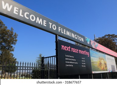 MELBOURNE AUSTRALIA - SEPTEMBER 19, 2015: Flemington Race Course Displays Horse Race Schedules. Flemington Race Course Hosts Melbourne Cup, The Biggest Horse Racing Event In Australia.
