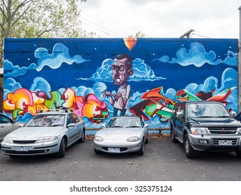 Melbourne, Australia - September 30, 2015: street art by an unknown artist in Surrey Hills in Melbourne's eastern suburbs.