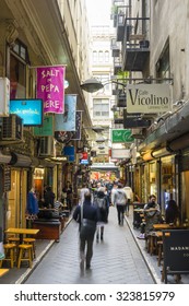 Melbourne, Australia - September 9, 2015: Cafes, Bars, Shops And People In Centre Place In Melbourne. Centre Place Is One Of The Famous City Laneways In Melbourne.