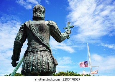 Melbourne Beach, Florida USA - September 17, 2022: Juan Ponce De Leon Statue At Landing Site.                          