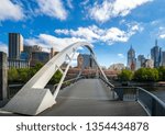 Melbourne city with blue sky with walk way to train station and city, Australia