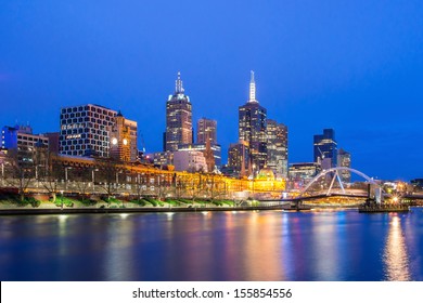 Melbourne City And The Yarra River At Night