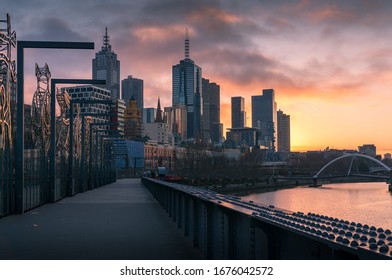 Melbourne cityscape at sunrise with Melbourne CBD skyscrapers and Southbank commercial buildings  - Shutterstock ID 1676042572