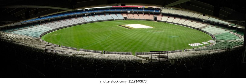 Melbourne Cricket Ground, Melbourne, Australia - October 8th, 2017: Panoramic View Of The MCG Ground Surrounded By Its Vast Empty Stands, On A Non Sporting Day