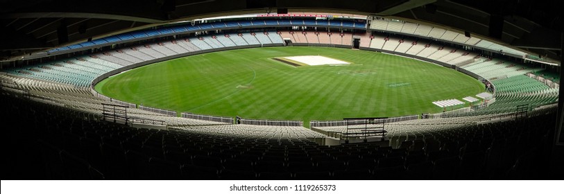 Melbourne Cricket Ground, Melbourne, Australia - October 8th, 2017: Panoramic View Of The MCG Ground Surrounded By Its Vast Empty Stands, On A Non Sporting Day