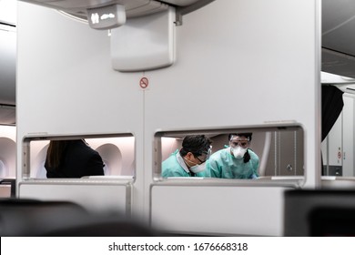 MELBOURNE - FEBRUARY 19 2020: Australian Quarantine Workers Inspect Unwell Passengers Suspected Of Having Coronavirus On A Flight Arriving In Melbourne From Hong Kong.