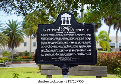  Melbourne, Florida USA - March 19, 2022: Street Sign For Florida Institute Of Technology.                                 