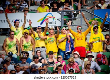 MELBOURNE - JANUARY 17  Fans In The Crowd At The 2013 Australian Open On January 17, 2013 In Melbourne, Australia.