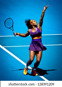 MELBOURNE - JANUARY 23: Serena Williams of USA in her quarter final loss to Sloane Stephens of USA at the 2013 Australian Open on January 23, 2013 in Melbourne, Australia.