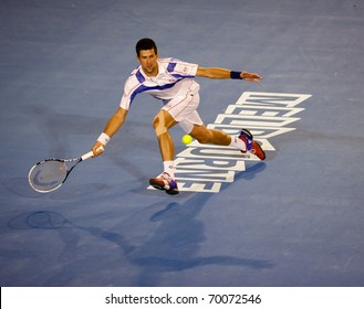 MELBOURNE - JANUARY 30: Novak Djokovic Of Serbia Winning The 2011 Australian Open Final. January 30, 2011 In Melbourne, Australia.