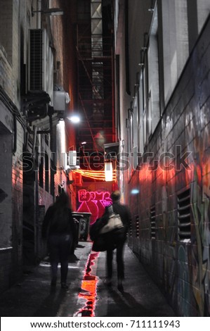 Melbourne laneway at night
