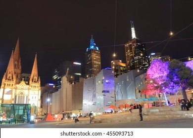 Melbourne Night Federation Square Cityscape Australia
