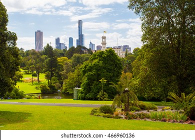 Melbourne Royal Botanical Gardens On A Clear Summer's Day In Victoria, Australia