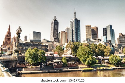 Melbourne Skyline Looking Towards Flinders Street Station. Australia.