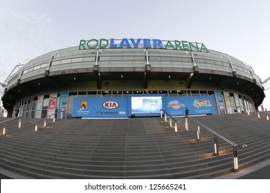 MELBOURNE,  VC - JANUARY 23: A General view of the exterior of Rod Laver Arena during the 2013 Australian Open on January 23rd 2013 in Melbourne.