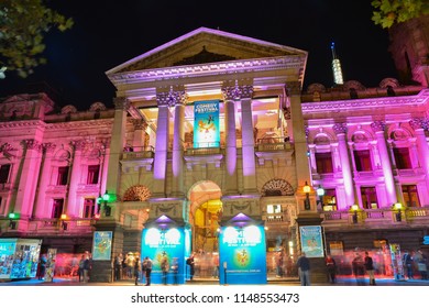 Melbourne, VIC / Australia - April 10 2015:  Night View Of Melbourne Town Hall With Light During Comedy Festival 