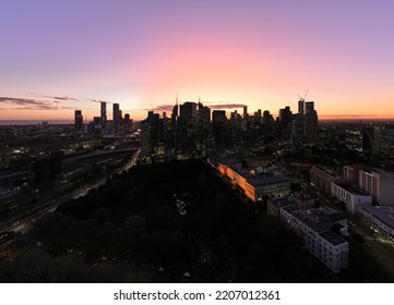 Melbourne, VIC, Australia - Sep 13, 2020 - Melbourne City Skyline At Sunset Or Night.