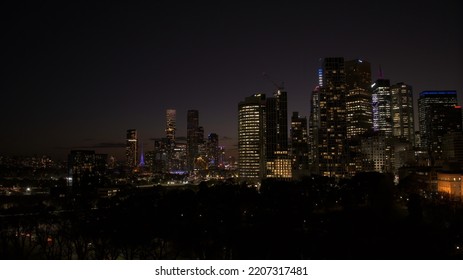 Melbourne, VIC, Australia - Sep 13, 2020 - Melbourne City Skyline At Sunset Or Night.