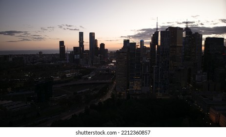 Melbourne, VIC, Australia - Sep 13, 2020 - Melbourne City Skyline At Sunset.