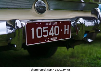 Melbourne, VIC / Australia - Sep 15 2019: Vintage Car Plate Number In Victoria, Australia