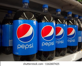 Melbourne, VIC/Australia-August 18th 2018: Bottles of Pepsi Cola on supermarket shelf.