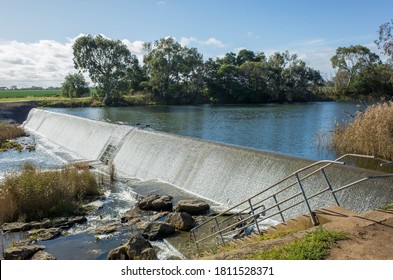 Melbourne, VIC/Australia-July 13th 2020: Werribee River at Southern Water Diversion Weir. The river is a perennial river of the Port Phillip catchment that is located on the plain west of Melbourne.