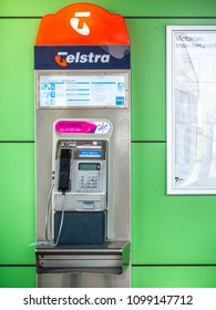 Melbourne, VIC/Australia-May 25th 2018: a Telstra public payphone at West Footscray Railway Station.