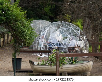 Melbourne, Victoria, Australia, 13 June 2021: Temporary Outdoor Dining Igloo Bubbles Set Up For Private Groups In Response To New Covid-19 Restrictions To Enable Social Distancing In Restaurant Cafes.