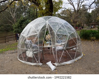 Melbourne, Victoria, Australia, 13 June 2021: Temporary Outdoor Dining Igloo Bubbles Set Up For Private Groups In Response To New Covid-19 Restrictions To Enable Social Distancing In Restaurant Cafes.