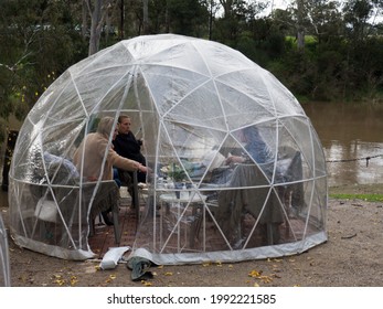 Melbourne, Victoria, Australia, 13 June 2021: Temporary Outdoor Dining Igloo Bubbles Set Up For Private Groups In Response To New Covid-19 Restrictions To Enable Social Distancing In Restaurant Cafes.