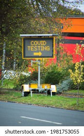 Melbourne, Victoria, Australia, 29 May 2021: Covid Testing Signs On The Road For Drive Through Covid-19 Tests Directing Traffic Where To Go.