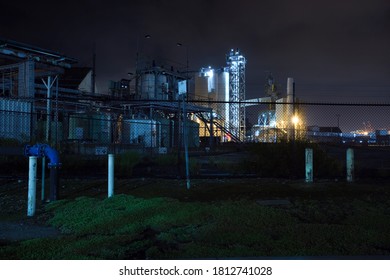Melbourne, Victoria / Australia - Apr 13 2017: Night image of a large Industrial facility in the inner western industrial suburbs of Melbourne, Australia.