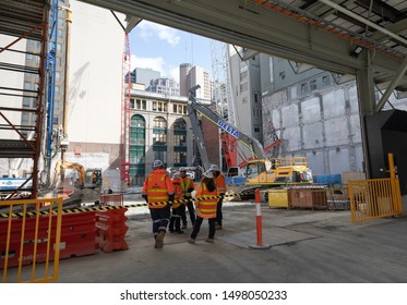 Melbourne, Victoria / Australia - August 29, 2019: Contstruction Site Of The Metro Tunnel Project, Swanston Street.  It Is A Metropolitan Rail Infrastructure Project Currently Under Construction.