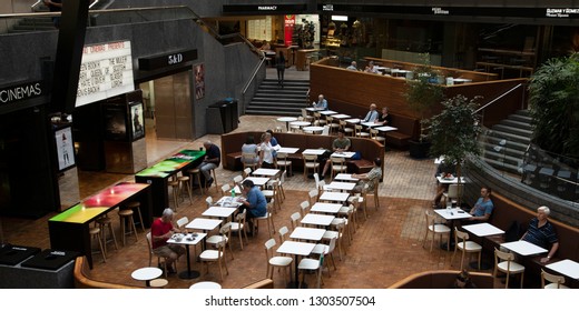 Melbourne, Victoria / Australia - February 9th 2019: People Seated Outside Cinema In Melbourne City Shopping Prescient