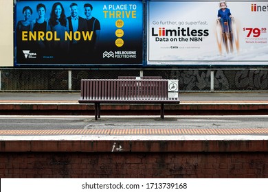 Melbourne, Victoria / Australia - Jan 26 2017: A Public Bench At South Yarra Train Station In Melbourne, Australia For People Who Are Waiting For The Train At The Platform