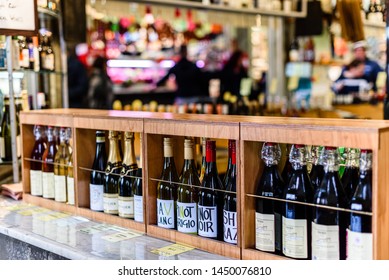 Melbourne, Victoria, Australia, July 7th, 2019: The Queen Victoria Market In The Centre Of Melbourne Has Many Food And Drink Stalls Including This Wine Merchant.