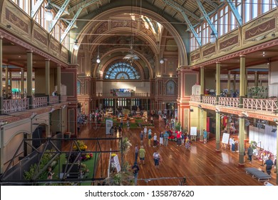 Melbourne, Victoria, Australia. March 28, 2019. Crowds Inside The Royal Exhibition Building In Melbourne During The Melbourne International Flower And Garden Show