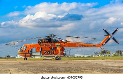 Melbourne, Victoria, Australia, May 13, 2017: An Erickson Air Crane Is Ready To Fight Bushfires At Essendon Airport