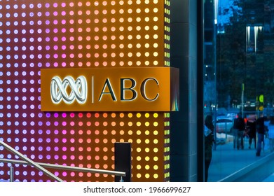 Melbourne, Victoria, Australia, May 1st, 2021: The sign at the entrance to the ABC Southbank building. The ABC is the Australian national government broadcaster