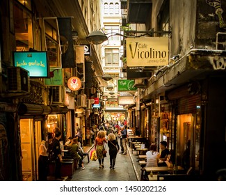 Melbourne, Victoria, Australia, September 17th 2016: People Are Walking And Dining At Centre Place Lane Way In The City Centre Of Melbourne.