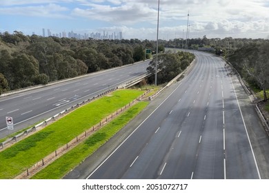 Melbourne, Victoria, Australia - September 4, 2021: An Empty Highway During Lockdown