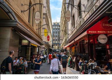 Melbourne, Victoria, Australia, Sunday 26 January 2020 : Degraves Street is a popular cafe and retail laneway between Flinders Street and Flinders Lane in Melbourne.
