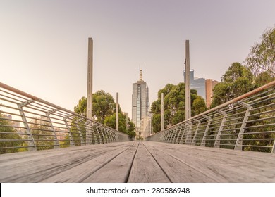 Melbourne From William Barak Bridge/Melbourne Park At Dusk