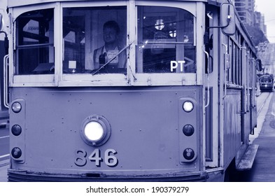 MELBOURNE,AUS - APR 10 2014:Melbourne Tramway Driver.It's The Largest Urban Tramway Network In The World. The Network Consisted Of 250 Km (155.3 Mi) Of Track, 487 Trams, 30 Routes And 1,763 Tram Stops