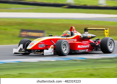 MELBOURNE/AUSTRALIA - SEPTEMBER 10, 2016: Cameron Shields Behind The Wheel Of His Formula 3 Car For Race 2 At Round 6 Of The Shannon's Nationals At Phillip Island GP Track In Victoria, Australia.