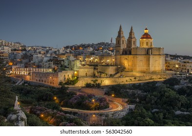 Mellieha church and view during late evening