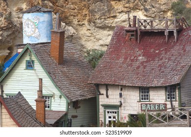 Mellieha, Malta - 27 November 2016: Popeye Village. Popeye Village Was Used As The Set For Robert Altman's Movie Popeye And Is Now In Use As An Amusement Par